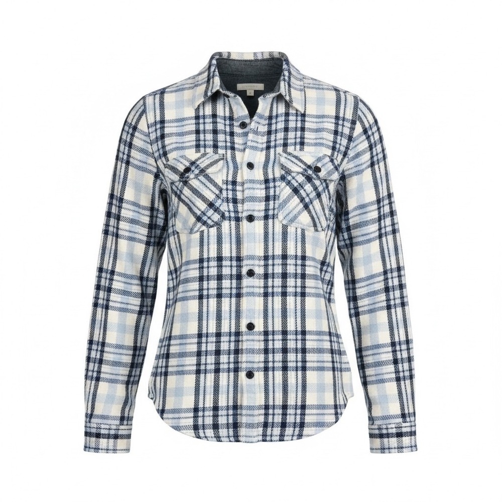 OUTERKNOWN Blanket Heavy Plaid Flannel Button Up Shirt Blue White Long Sleeve